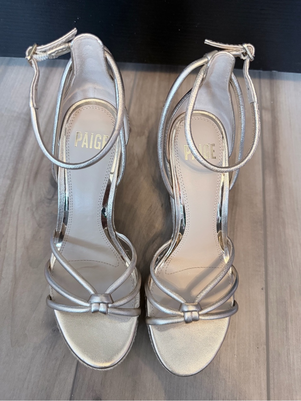 PAIGE Metallic Gold Espadrille Wedge Sandals with Ankle Strap - Picture 4 of 13